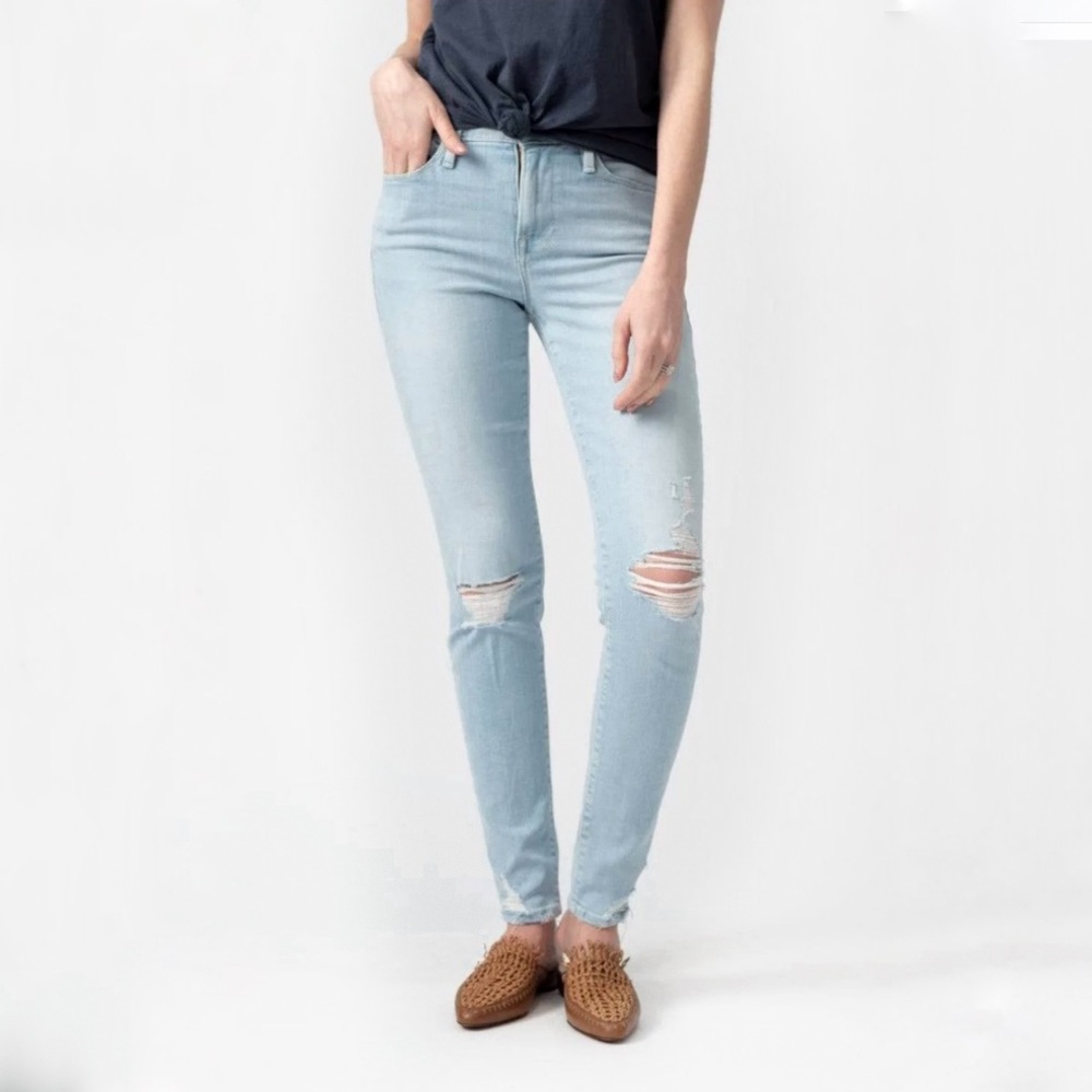 FRAME LE HIGH SKINNY HIGH WAISTED RAW HEM FRINGES DISTRESSED RUSH WASH J…